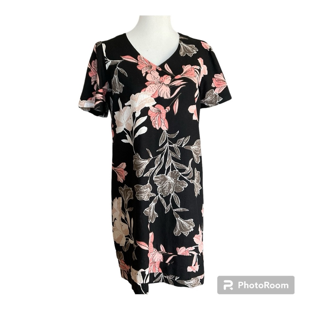 Nicole Miller Floral Short Sleeve Linen Blend Dress Size S